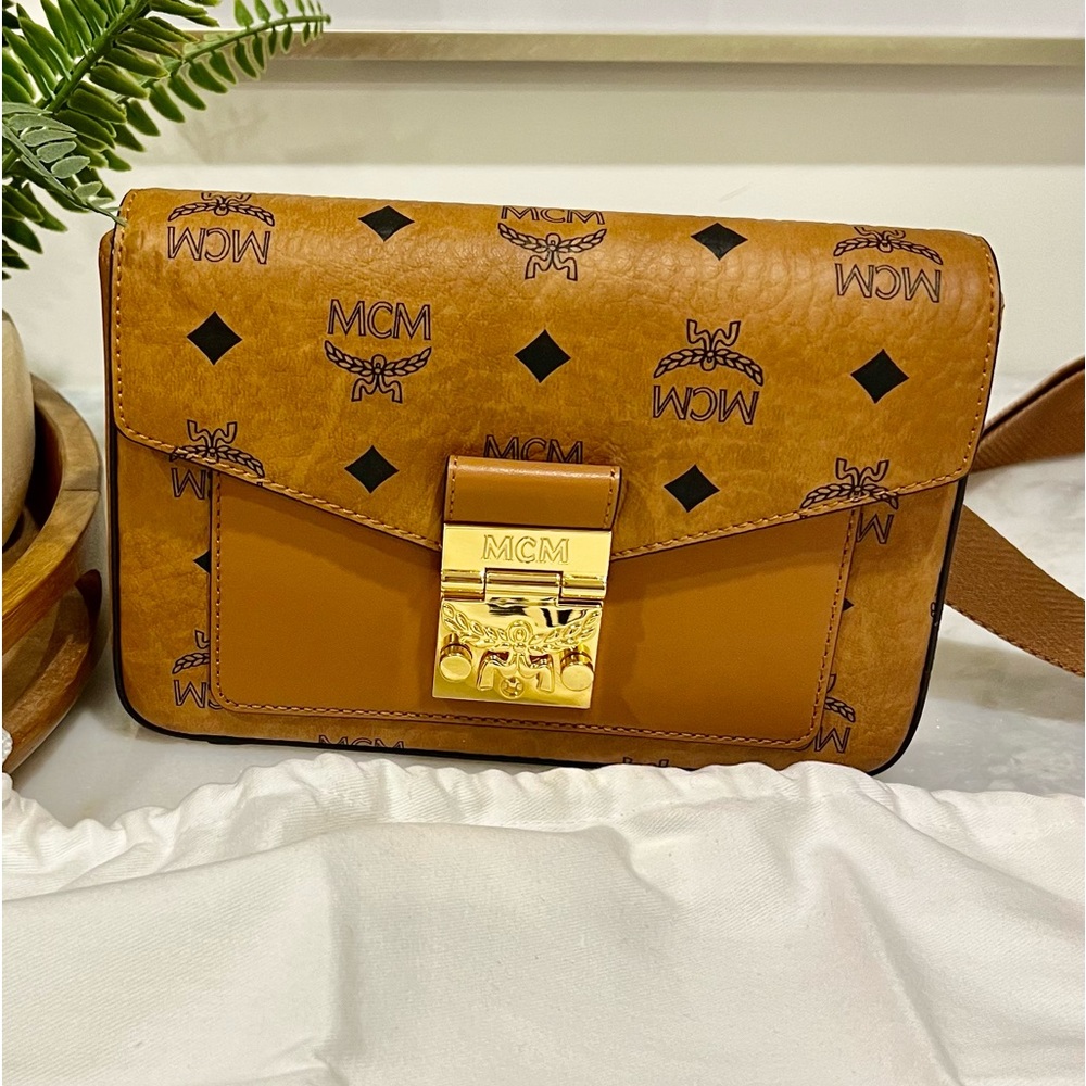 MCM Millie Visetos Logo Leather Crossbody Bag